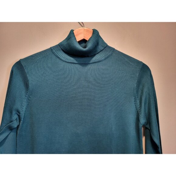 Vtg Kevo Collection Teal 100% Silk Knit Turtleneck Office Sz S - Picture 2 of 7